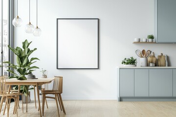 Poster Mockup in Kitchen Interior with White Wall created with Generative AI
