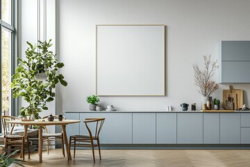 Poster Mockup in Kitchen Interior with White Wall created with Generative AI