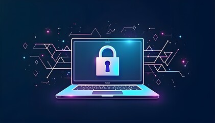 Digital security lock on laptop with hologram futuristic technology, the concept of cyber alert from hackers.