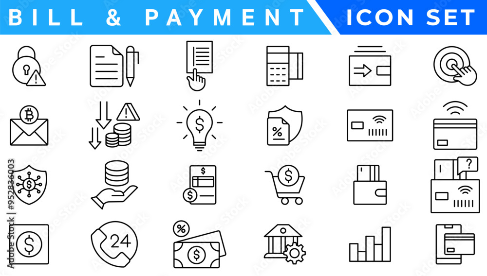 Poster set of fintech modern icons. simple line art style icons pack. vector illustration.set outline minim