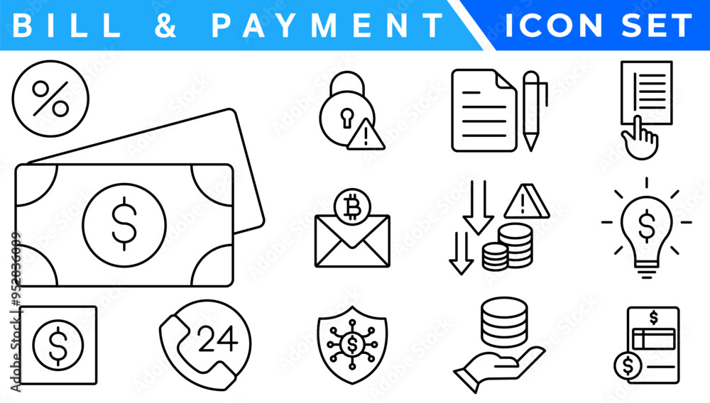 Poster set of fintech modern icons. simple line art style icons pack. vector illustration.set outline minim