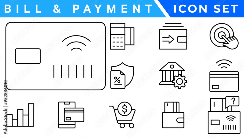 Poster set of fintech modern icons. simple line art style icons pack. vector illustration.set outline minim