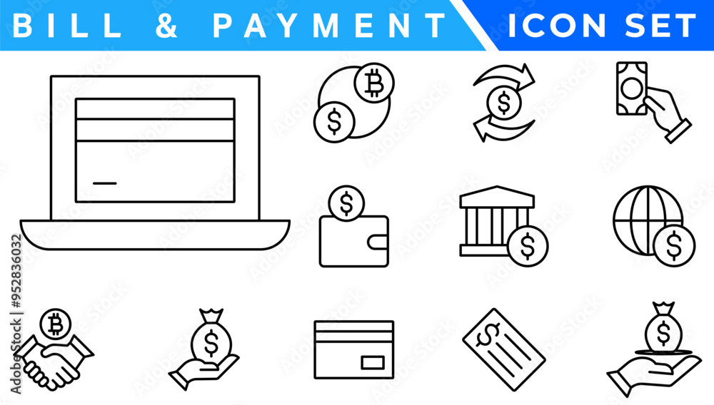 Poster set of fintech modern icons. simple line art style icons pack. vector illustration.set outline minim