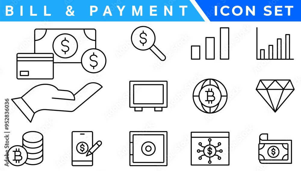 Poster set of fintech modern icons. simple line art style icons pack. vector illustration.set outline minim