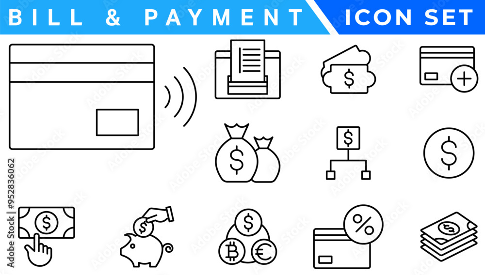 Poster set of fintech modern icons. simple line art style icons pack. vector illustration.set outline minim