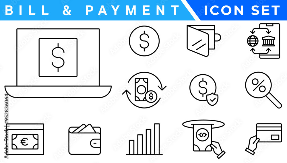 Poster set of fintech modern icons. simple line art style icons pack. vector illustration.set outline minim