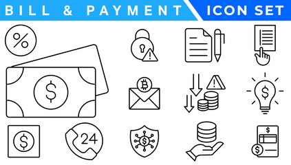 Set of fintech modern icons. Simple line art style icons pack. Vector illustration.Set outline Minimalist thin linear web icon set. vector illustration.Outline icon