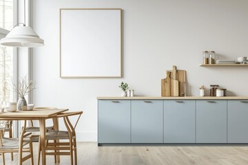 Poster Mockup in Kitchen Interior with White Wall created with Generative AI