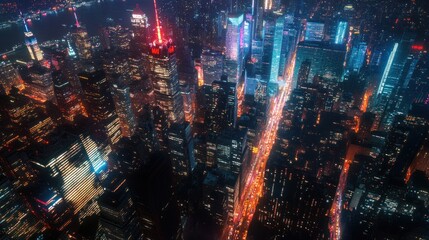 Fototapeta premium Aerial View of New York City at Night