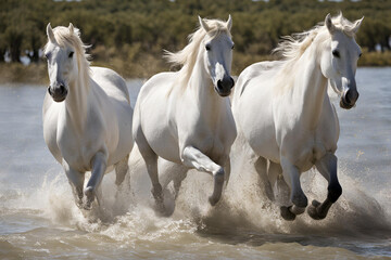 Obraz premium White horses in the Camargue region of France.