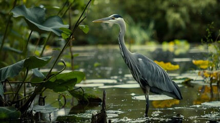 Heron in a swampy area
