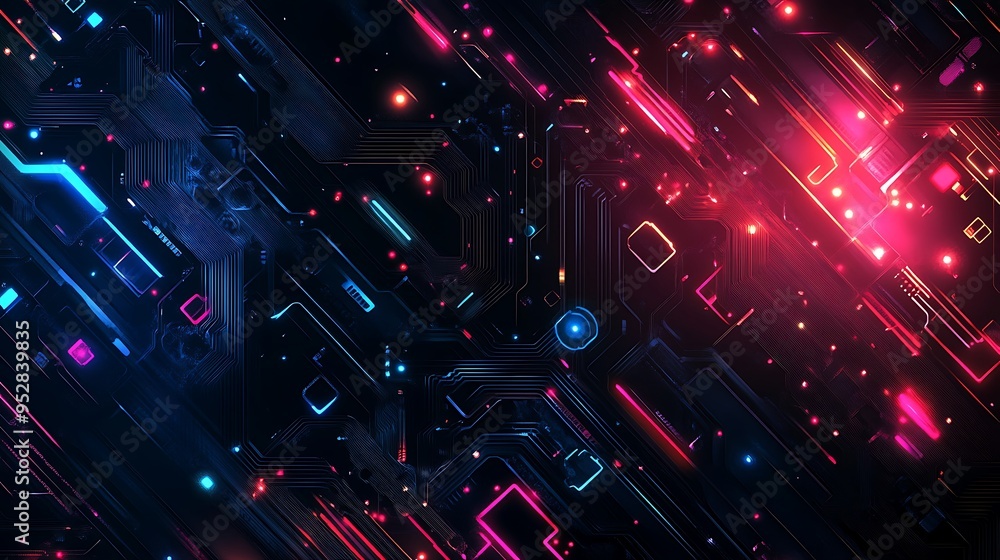 Poster abstract futuristic technology background with glowing lines and circuitry