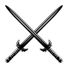 Two large crossed swords isolated on white background. Vector illustration, editable and scalable EPS file, easy to print, suitable for icons, logos, badges, emblems, etc. A big and strong sword