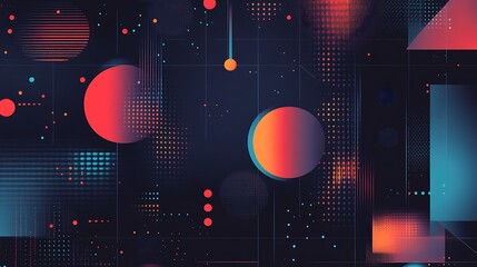 Abstract Digital Art with Geometric Shapes and Dotted Patterns