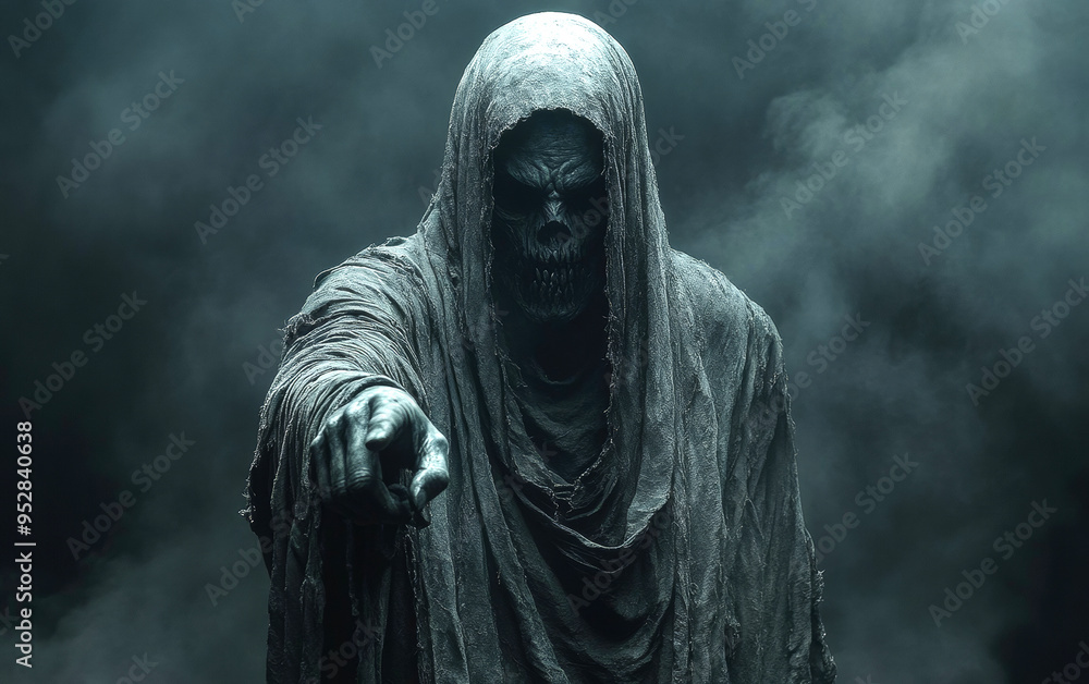 Poster a scary looking man with a pointed finger is pointing to something. the image has a dark and ominous