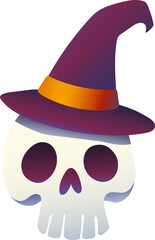 Enchanted Skull with Witch Hat (Gradient Color Style)