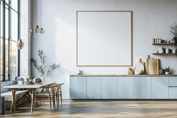 Poster Mockup in Kitchen Interior with White Wall created with Generative AI