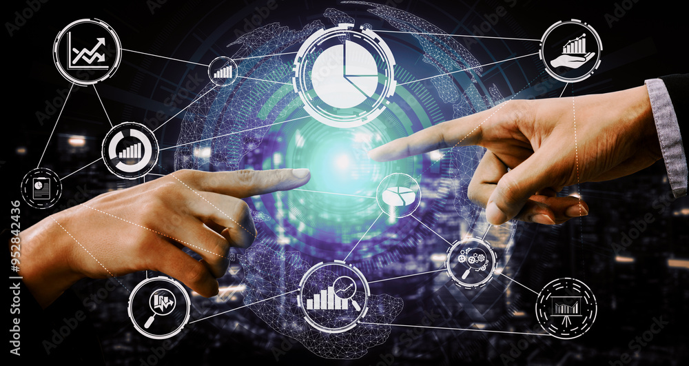 Aufkleber data analysis for business and finance concept. graphic interface showing future computer technology