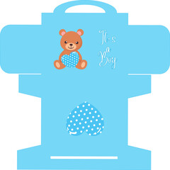 teddy bear with blue heart with white dots - it's a boy written - Printable Template Suitcase Box - DIY Favors for Birthdays, Baby Showers, Small Gifts. Print, Cut, No Glue Required - light blue		
