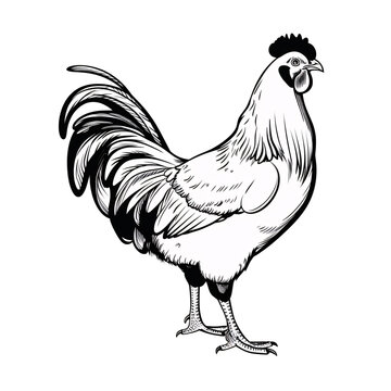 black and white rooster standing clip art preview