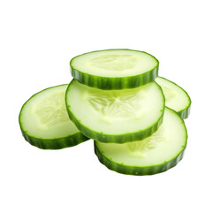 Cucumber slices iisolated on white isolated on transparent white background, clipping path