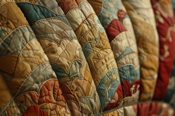 A quilt with many different colored pieces of fabric