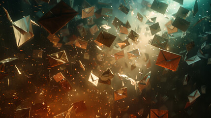 A bunch of paper envelopes are flying through the air