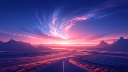 Endless Desert Road at Dusk - Long Exposure Landscape with Copy Space