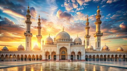 Fototapeta premium Beautiful view of an ornate mosque with domes and minarets , mosque, Islamic architecture, religious building