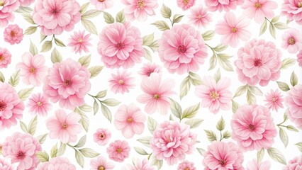 Fototapeta premium Seamless pattern of delicate pink flowers on a white background, floral, background, spring, design, texture, wallpaper, feminine