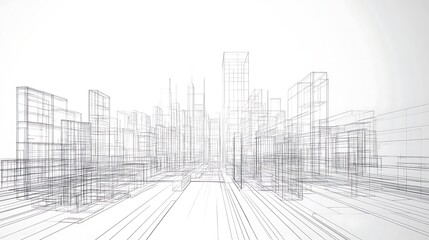 Wireframe Sketch of a Modern Cityscape
