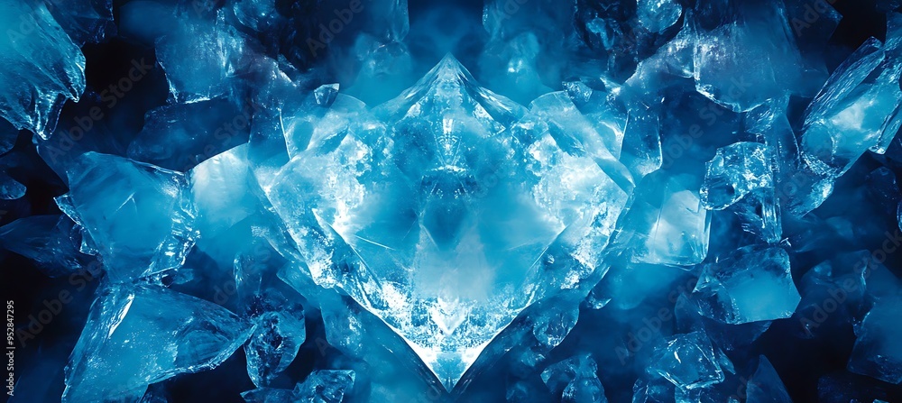 Poster a cool, abstract ice pattern background with a central area for text