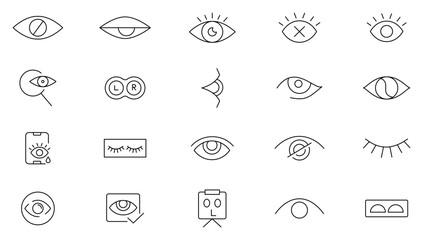 Eye line icon collection. Vision, view, hidden, invisible, containing eye, visible, medical, eye care, and eyeball icon set. UI outline icon pack
