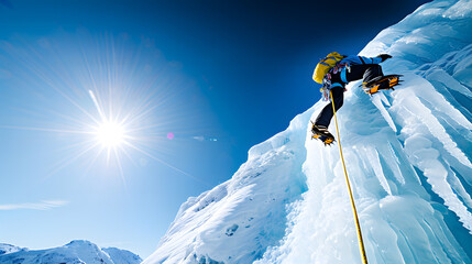Ice Climber Scaling a Frozen Waterfall | Extreme Adventure and Winter Sports in Majestic Frozen Landscapes