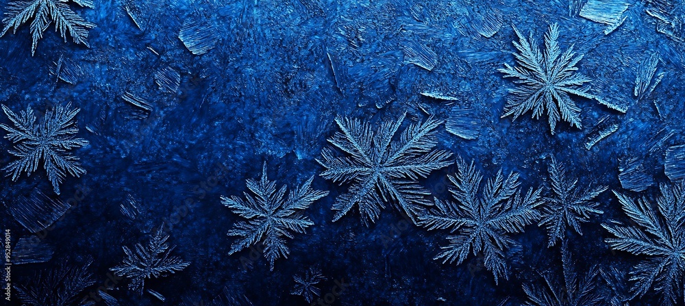 Poster a cool, textured frost pattern background with a central area for text