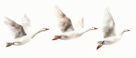 Obraz premium Two vector-style geese in flight with outstretched wings, set against a plain white background.