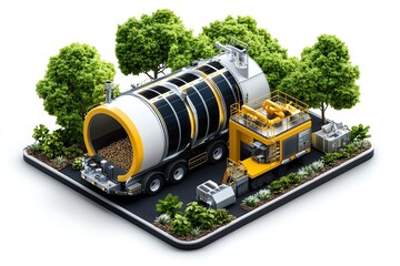 Biomass modernization and innovation are depicted in a futuristic illustration of a state-of-the-art biomass conversion system