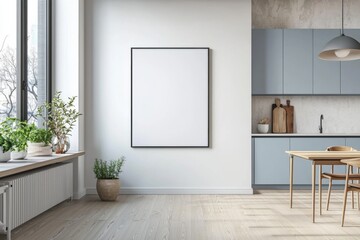 Poster Mockup in Kitchen Interior with White Wall created with Generative AI