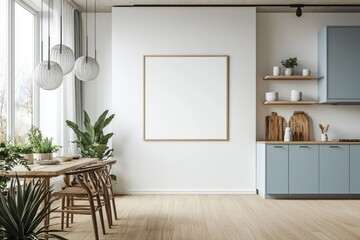 Poster Mockup in Kitchen Interior with White Wall created with Generative AI
