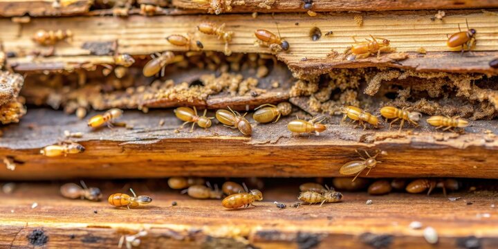 Termite infestation damaging soft wet wood in a domestic house , termites, destruction, wood damage