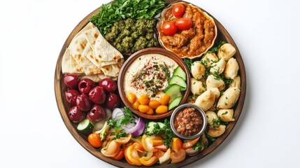 Mediterranean Platter with Hummus, Pita Bread, and Vegetables