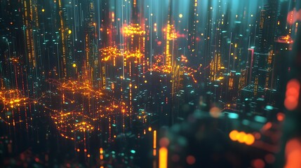 Fototapeta premium Abstract Futuristic Cityscape with Glowing Lights