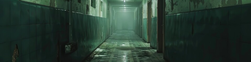 Fototapeta premium Shadows in a dark corridor of an industrial site