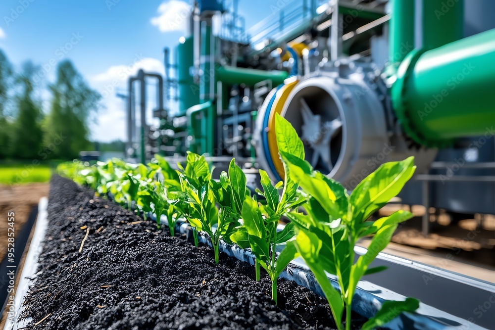 Poster biomass plant operation efficiency is showcased in a realistic photo capturing the optimized process