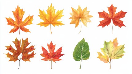 Fototapeta premium Vibrant Collection of Autumn Leaves - Maple and Oak on White Background