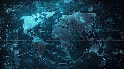 Digital world map - global data monitoring background