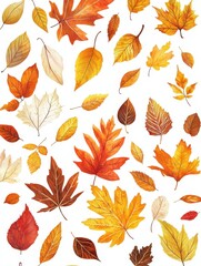 Autumn Leaves Pattern - Vibrant of Fall Foliage on White Background