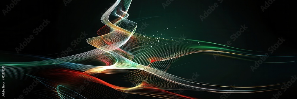 Aufkleber colorful abstract lines create the silhouette of a christmas tree against a dark background, evoking