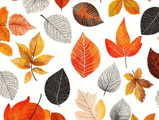 Obraz premium Intricate Autumn Leaves Vector Pattern with Rich Textures on White Background