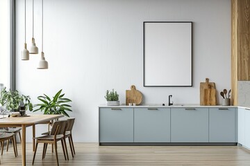 Poster Mockup in Kitchen Interior with White Wall created with Generative AI